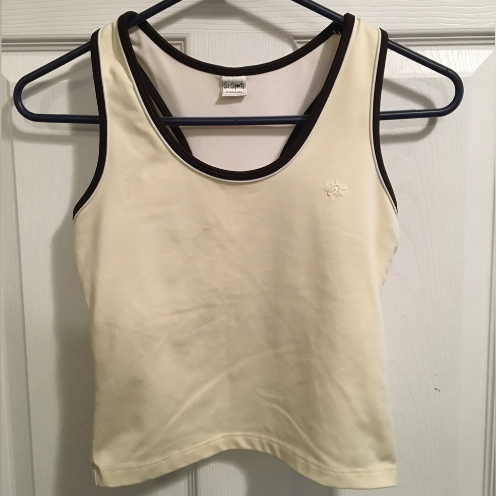 So Sporty Cropped Racerback Workout Top w/built in shelf bra. Size S.